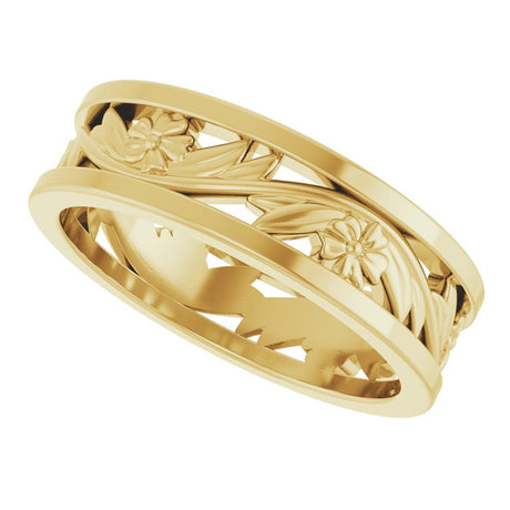14K Yellow Gold 5.8 mm Floral Flat Band Size 8