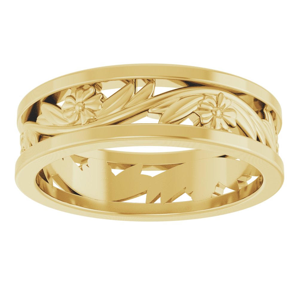 14K Yellow Gold 5.8 mm Floral Flat Band Size 8