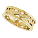 14K Yellow Gold 5.8 mm Floral Flat Band Size 7.5