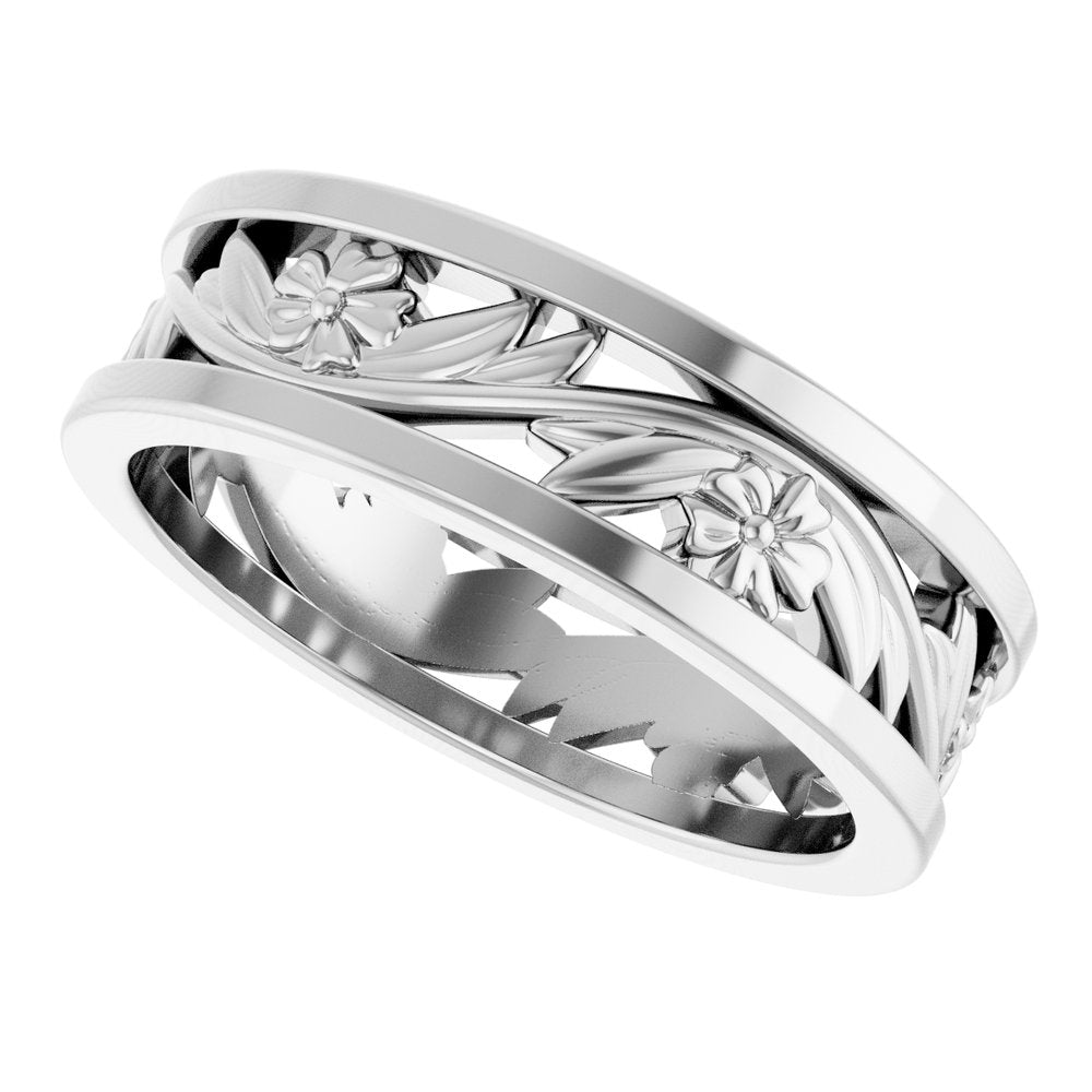14K White Gold 5.8 mm Floral Flat Band Size 7.5
