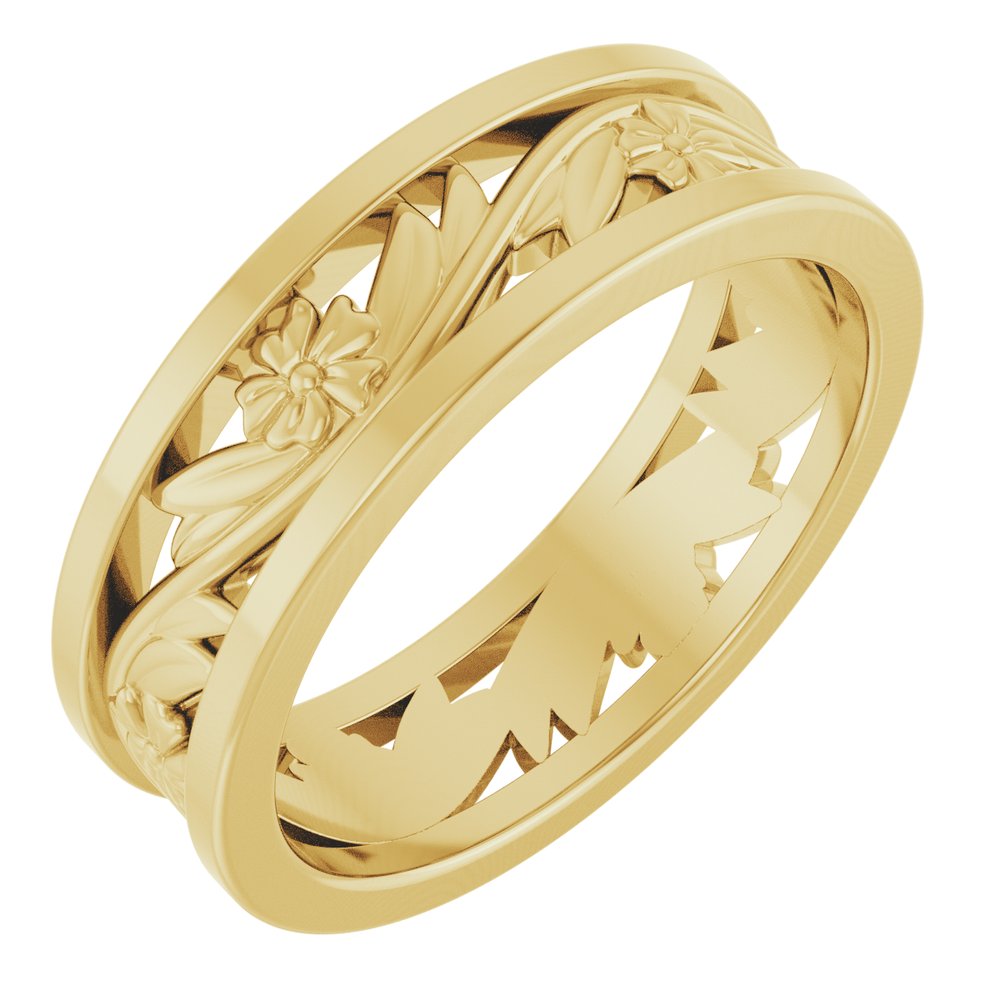 14K Yellow Gold 5.8 mm Floral Flat Band Size 7.5