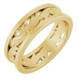 14K Yellow Gold 5.8 mm Floral Flat Band Size 7.5