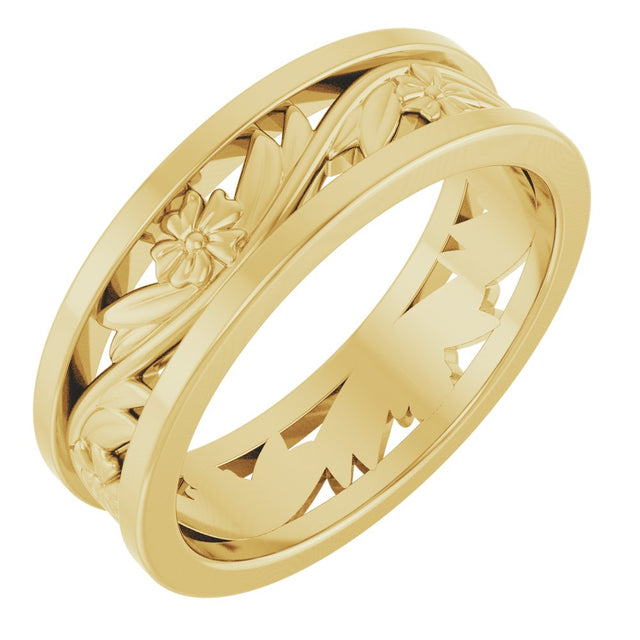14K Yellow Gold 5.8 mm Floral Flat Band Size 7.5