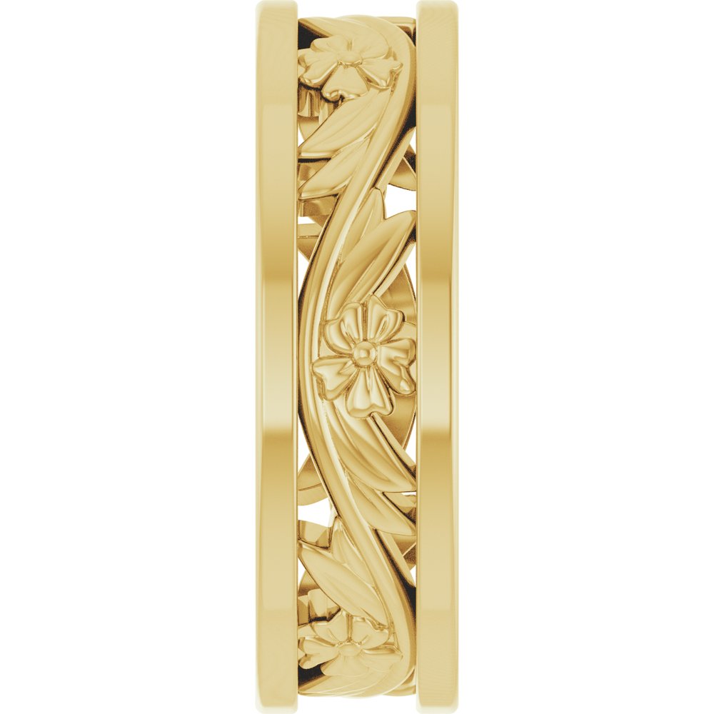 14K Yellow Gold 5.8 mm Floral Flat Band Size 7.5