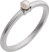 14K White Cultured White Seed Pearl Ring