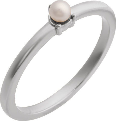 14K White Cultured White Seed Pearl Ring