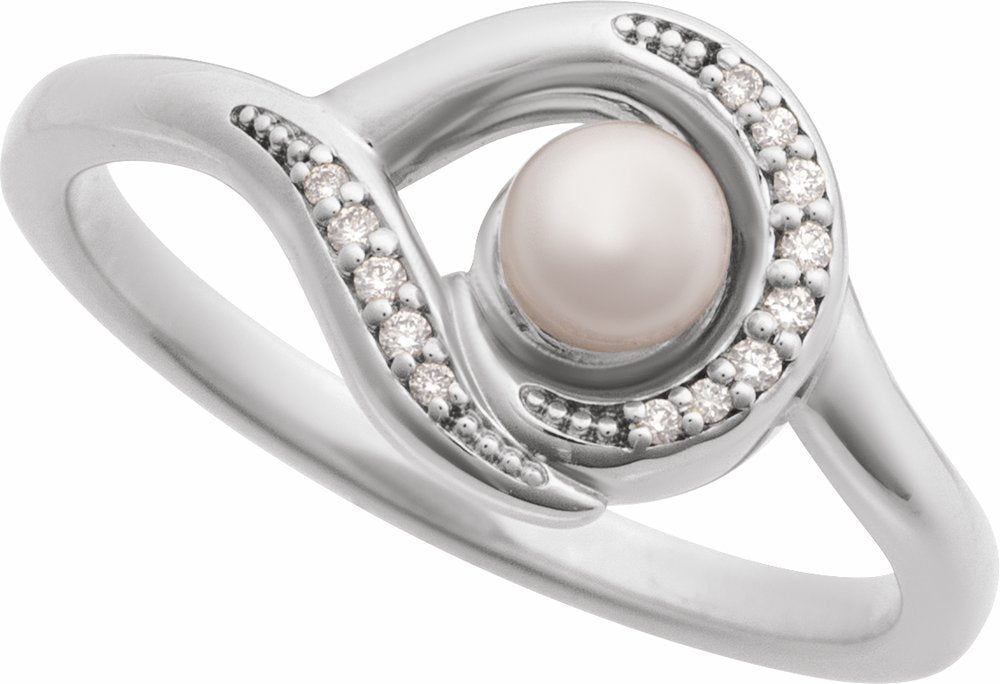 14K White Cultured Akoya Pearl & .05 CTW Natural Diamond Ring