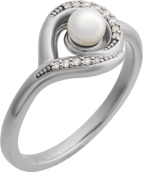 14K White Cultured Akoya Pearl & .05 CTW Natural Diamond Ring