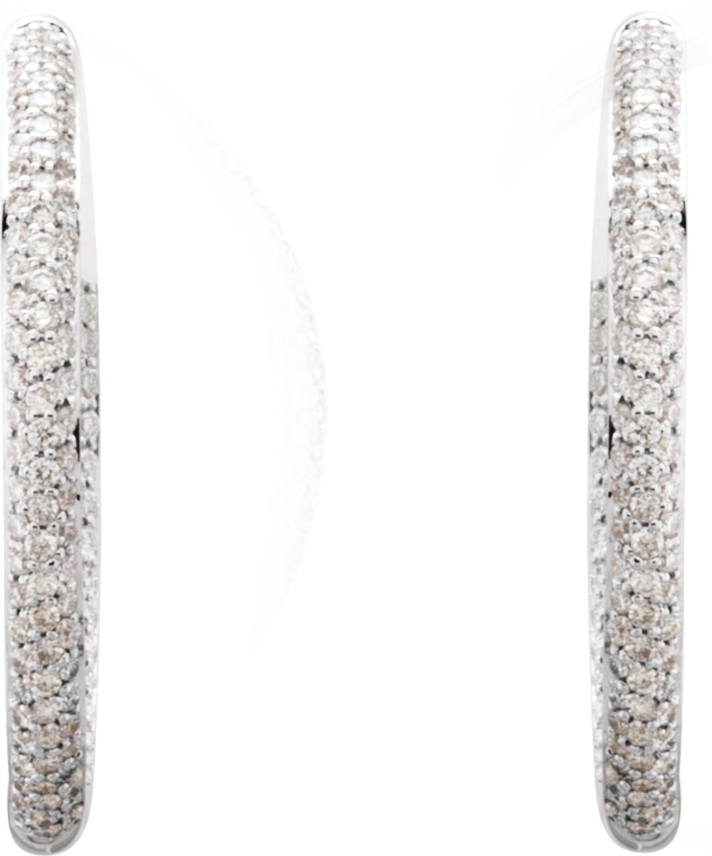 18K White 1 1/2 CTW Natural Diamond Inside-Outside Hinged 28 mm Hoop Earrings