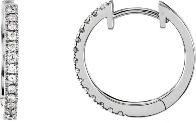 14K White Gold 1/6 CTW Natural Diamond Hinged 14.15 mm Hoop Earrings