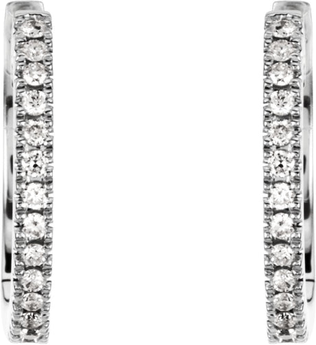 14K White 1/6 CTW Natural Diamond Hinged 14.15 mm Hoop Earrings