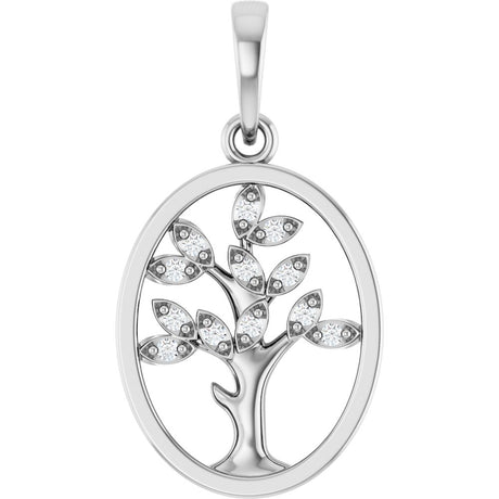 14K White .05 CTW Natural Diamond Tree of Life Pendant