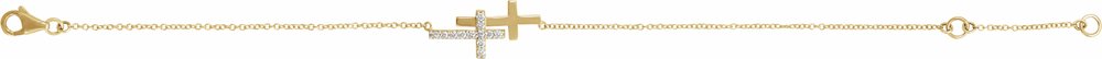 14K Yellow Gold 1/5 CTW Natural Diamond Double Sideways Cross 7-8" Bracelet