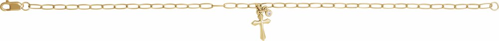 14K Yellow .03 CTW Natural Diamond Cross Charm 7" Bracelet