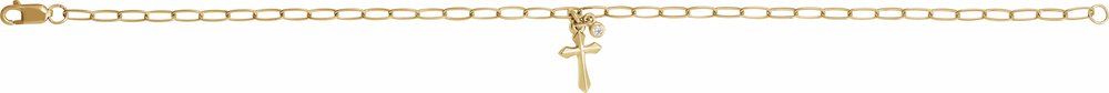 14K Yellow Gold .03 CTW Natural Diamond Cross Charm 7" Bracelet