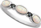 Sterling Silver Lab-Grown White Opal & Natural London Blue Topaz Stackable Ring