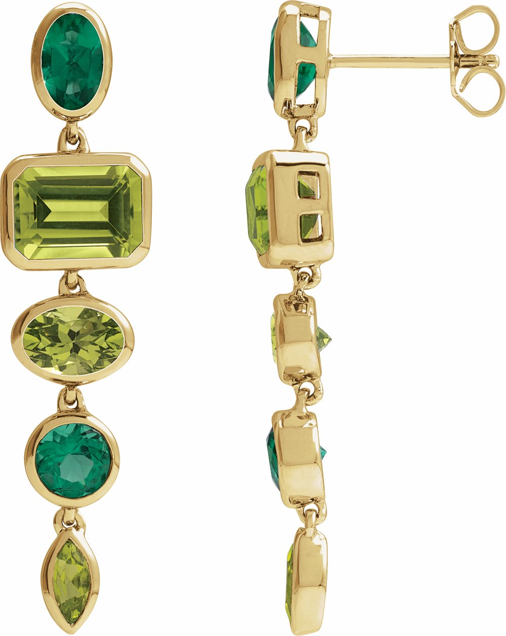 14K Yellow Natural Peridot & Lab-Grown Emerald Dangle Earrings