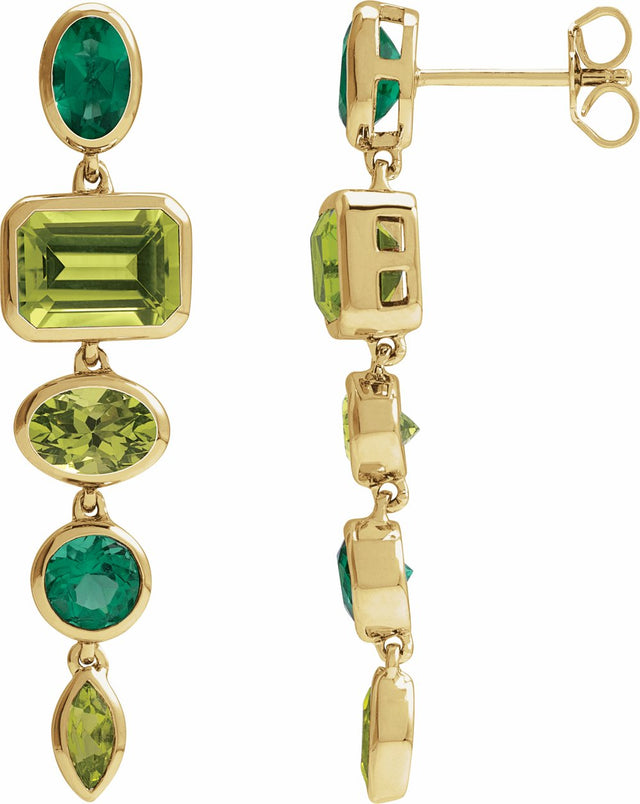 14K Yellow Gold Natural Peridot & Lab-Grown Emerald Dangle Earrings