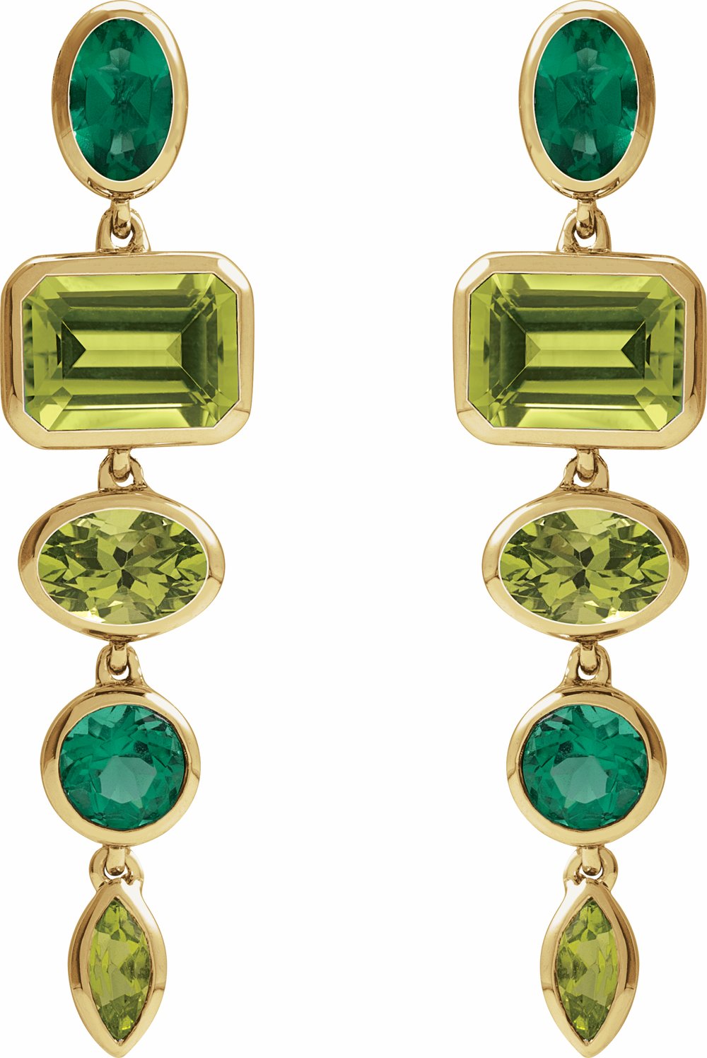 14K Yellow Natural Peridot & Lab-Grown Emerald Dangle Earrings