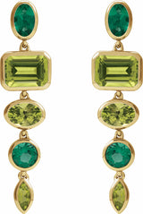 14K Yellow Natural Peridot & Lab-Grown Emerald Dangle Earrings