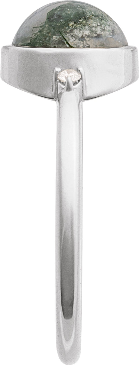 14K White Natural Moss Agate & .03 CTW Natural Diamond Ring