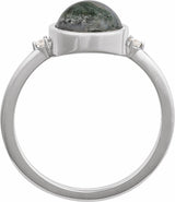14K White Natural Moss Agate & .03 CTW Natural Diamond Ring