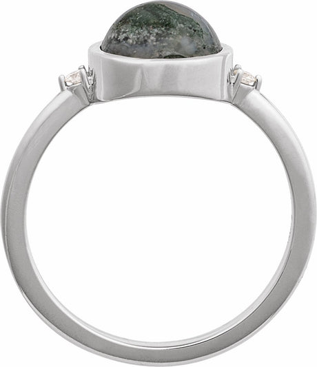 14K White Gold Natural Moss Agate & .03 CTW Natural Diamond Ring