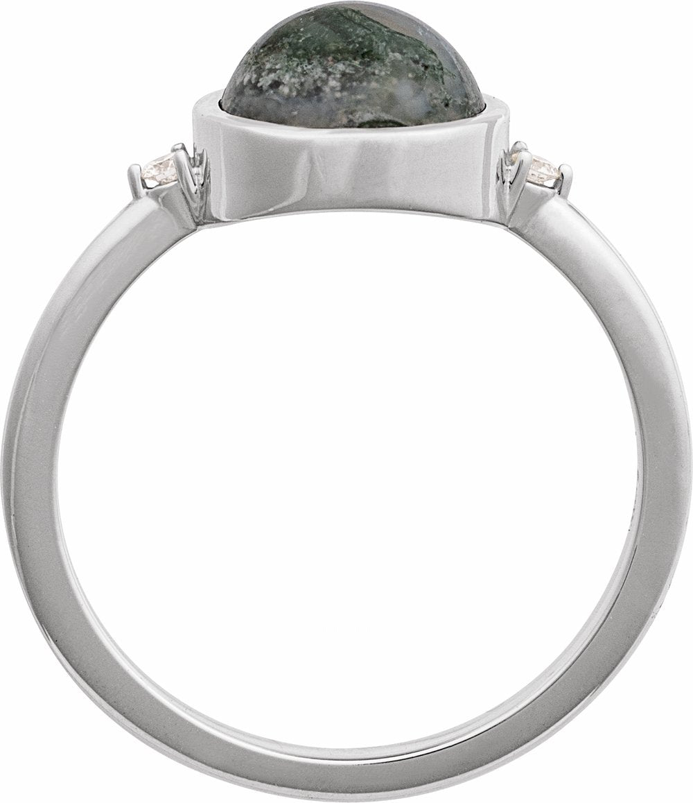 14K White Gold Natural Moss Agate & .03 CTW Natural Diamond Ring