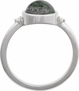 14K White Gold Natural Moss Agate & .03 CTW Natural Diamond Ring