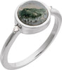 14K White Natural Moss Agate & .03 CTW Natural Diamond Ring