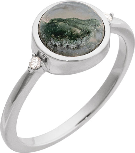 14K White Gold Natural Moss Agate & .03 CTW Natural Diamond Ring