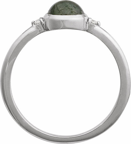 14K White Natural Moss Agate & .03 CTW Natural Diamond Ring