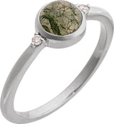 14K White Natural Moss Agate & .03 CTW Natural Diamond Ring