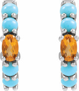 Sterling Silver Natural Citrine & Natural Turqouise 19.6 mm Hoop Earrings