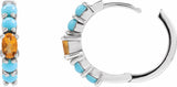 Sterling Silver Natural Citrine & Natural Turqouise 19.6 mm Hoop Earrings