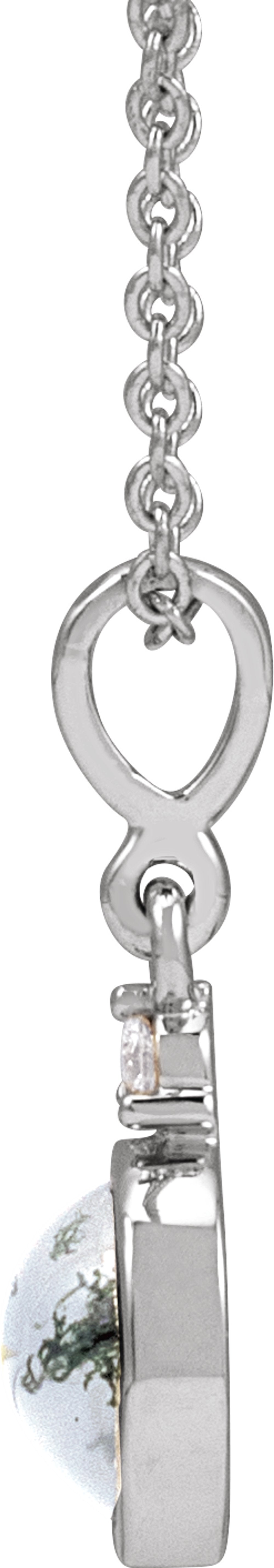 Sterling Silver 6 mm Natural Moss Agate & .03 CTW Natural Diamond 16-18" Necklace