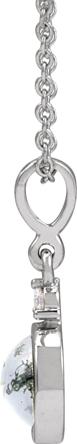 Sterling Silver 6 mm Natural Moss Agate & .03 CTW Natural Diamond 16-18" Necklace