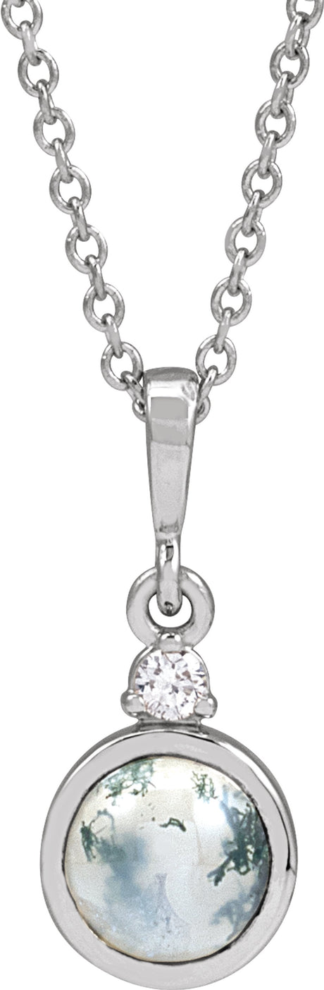 Sterling Silver 6 mm Natural Moss Agate & .03 CTW Natural Diamond 16-18" Necklace