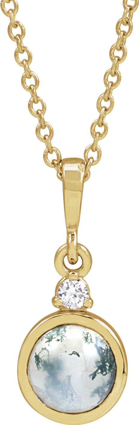 14K Yellow Gold 6 mm Natural Moss Agate & .03 CTW Natural Diamond 16-18" Necklace