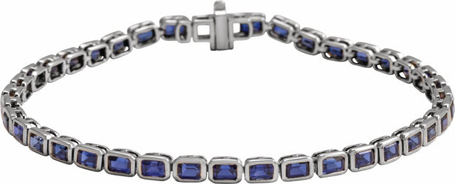 14K White Lab-Grown Blue Sapphire Line 7" Bracelet