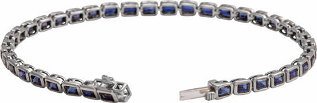 14K White Gold Lab-Grown Blue Sapphire Line 7" Bracelet
