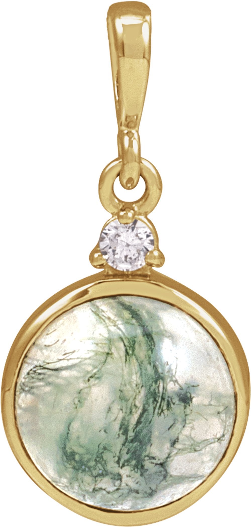 14K Yellow 8 mm Natural Moss Agate & .03 CTW Natural Diamond Pendant