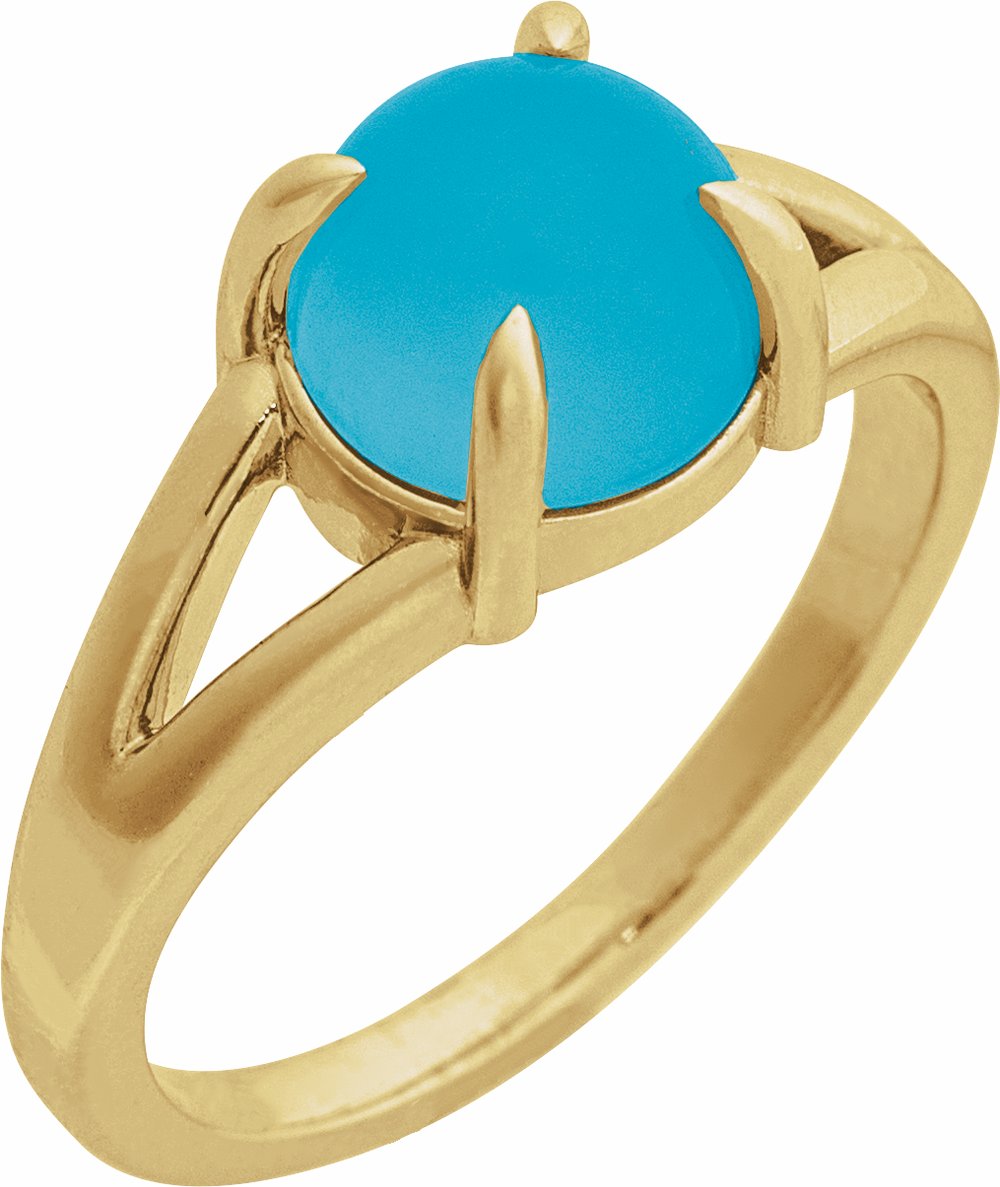 14K Yellow Natural Turquoise Cabochon Ring