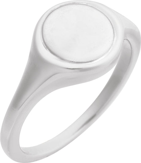 14K White Engravable Round Signet Ring