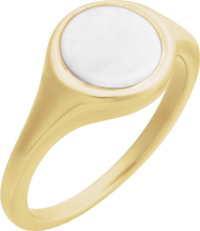 14K Yellow/White Engravable Round Signet Ring