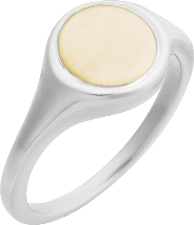 14K White/Yellow Engravable Round Signet Ring