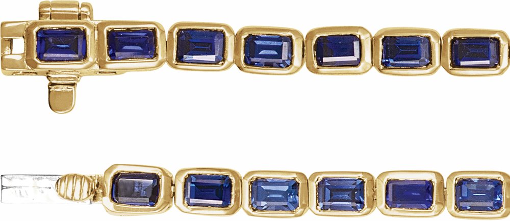 14K Yellow Lab-Grown Blue Sapphire Line 7" Bracelet