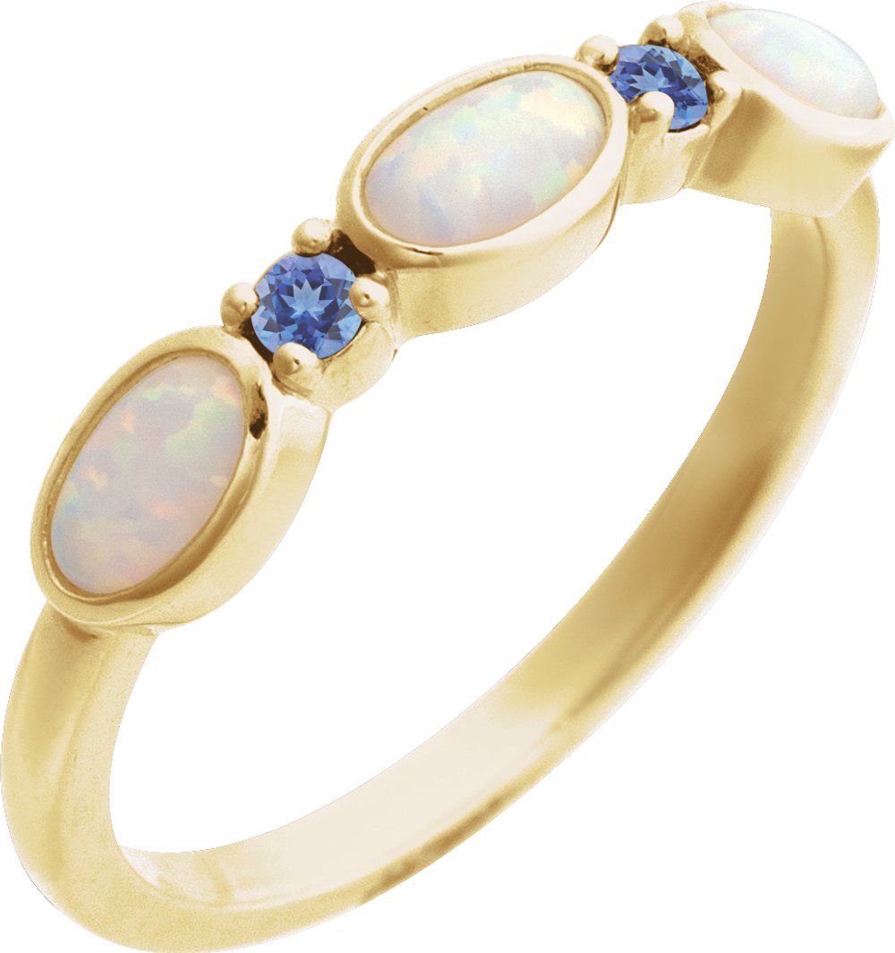 14K Yellow Lab-Grown White Opal & Natural Tanzanite Stackable Ring