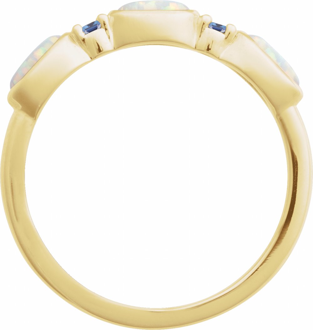 14K Yellow Lab-Grown White Opal & Natural Tanzanite Stackable Ring