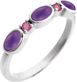 Sterling Silver Natural Amethyst & Natural Pink Tourmaline Stackable Ring